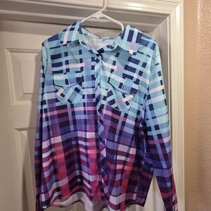 Source Unknown Colorful Plaid Button Down Shirt